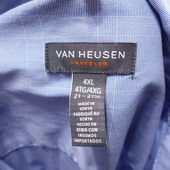 VAN HEUSEN TRAVELER BLUE CHECK BUTTON DOWN SHIRT MENS SZ 4XL 21-21.5 - Picture 6 of 7